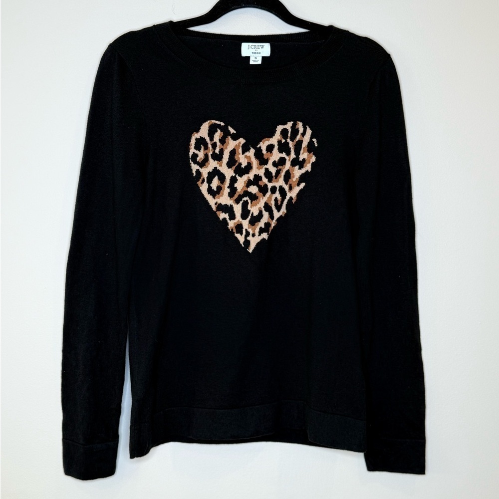 🔥J.Crew Black Sweater with Leopard Heart🔥
